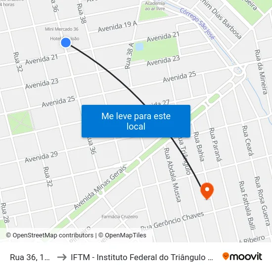 Rua 36, 1553 to IFTM - Instituto Federal do Triângulo Mineiro map
