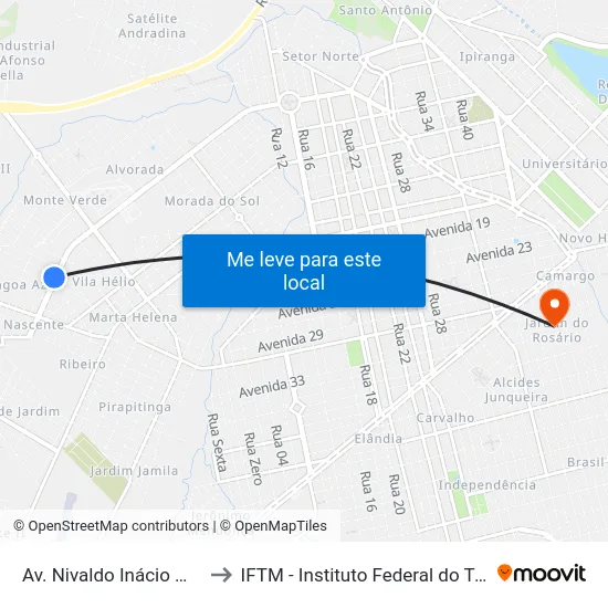 Av. Nivaldo Inácio Moreira, 3012 to IFTM - Instituto Federal do Triângulo Mineiro map