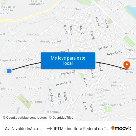 Av. Nivaldo Inácio Moreira, 3466 to IFTM - Instituto Federal do Triângulo Mineiro map