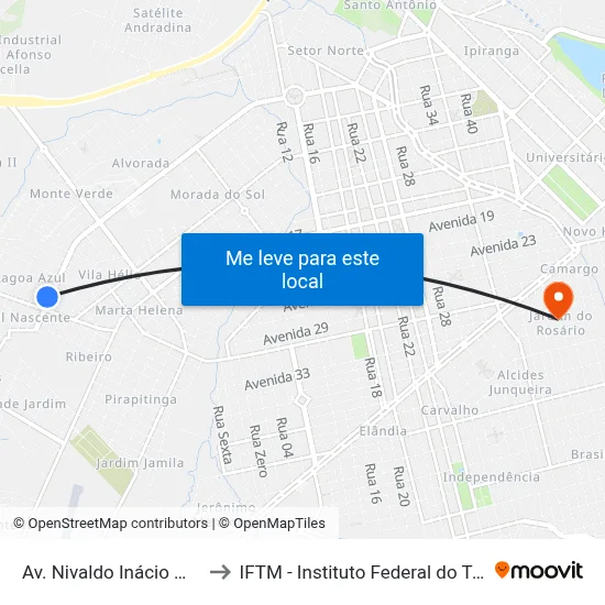 Av. Nivaldo Inácio Moreira, 3240 to IFTM - Instituto Federal do Triângulo Mineiro map