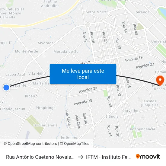Rua Antônio Caetano Novais, 1970 | Ponto Final Do Sol Nascente to IFTM - Instituto Federal do Triângulo Mineiro map