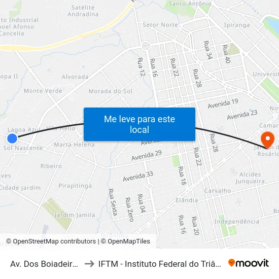 Av. Dos Boiadeiros, 1965 to IFTM - Instituto Federal do Triângulo Mineiro map