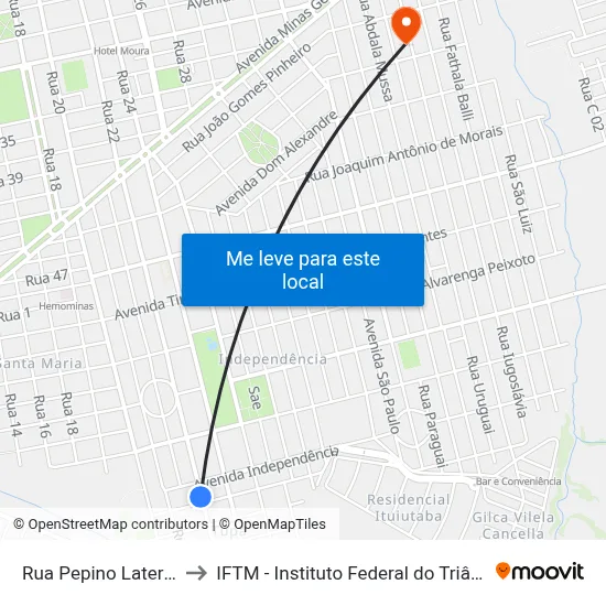Rua Pepino Laterza, 1380 to IFTM - Instituto Federal do Triângulo Mineiro map