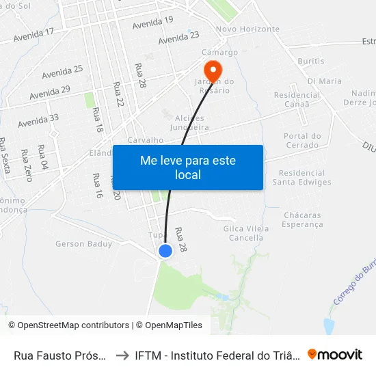Rua Fausto Próspero, 825 to IFTM - Instituto Federal do Triângulo Mineiro map