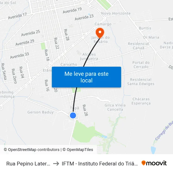 Rua Pepino Laterza, 1700 to IFTM - Instituto Federal do Triângulo Mineiro map
