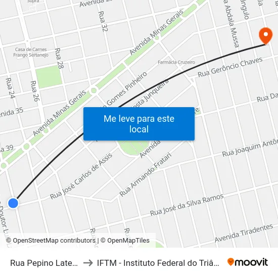 Rua Pepino Laterza, 164 to IFTM - Instituto Federal do Triângulo Mineiro map