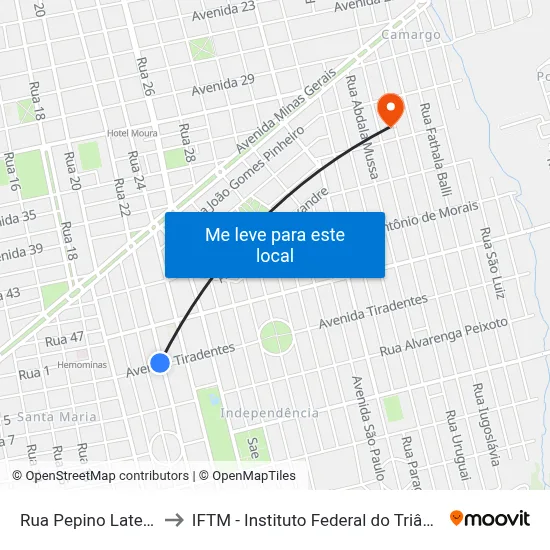 Rua Pepino Laterza, 510 to IFTM - Instituto Federal do Triângulo Mineiro map