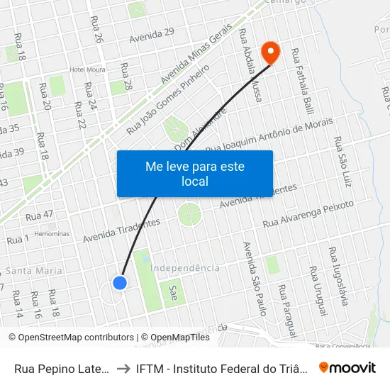 Rua Pepino Laterza, 804 to IFTM - Instituto Federal do Triângulo Mineiro map