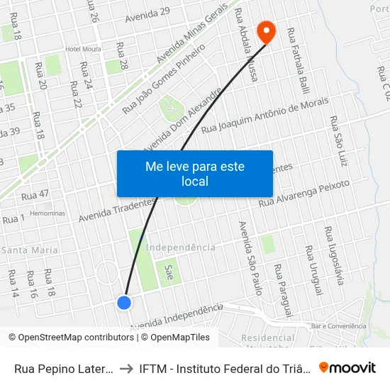 Rua Pepino Laterza, 1252 to IFTM - Instituto Federal do Triângulo Mineiro map