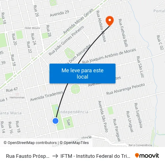 Rua Fausto Próspero, 3401 to IFTM - Instituto Federal do Triângulo Mineiro map