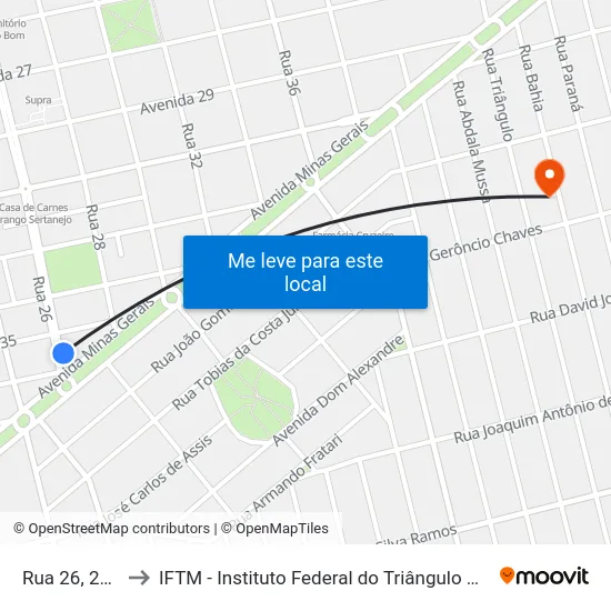 Rua 26, 2213 to IFTM - Instituto Federal do Triângulo Mineiro map
