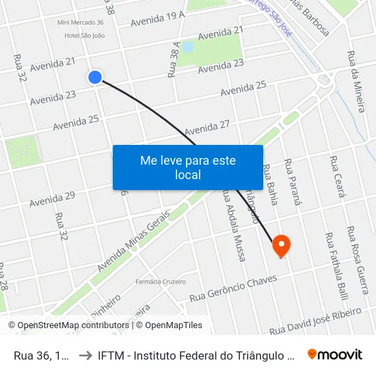 Rua 36, 1679 to IFTM - Instituto Federal do Triângulo Mineiro map