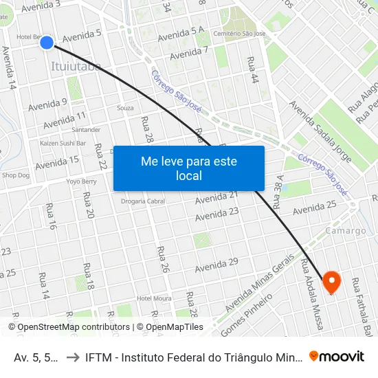 Av. 5, 500 to IFTM - Instituto Federal do Triângulo Mineiro map