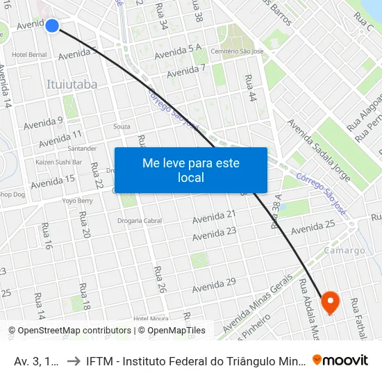 Av. 3, 139 to IFTM - Instituto Federal do Triângulo Mineiro map