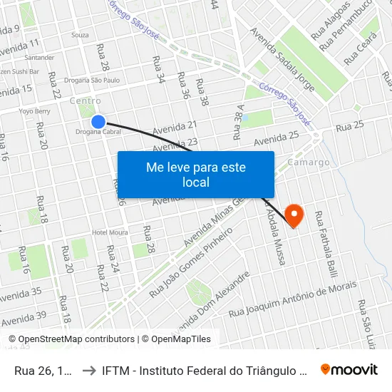 Rua 26, 1200 to IFTM - Instituto Federal do Triângulo Mineiro map