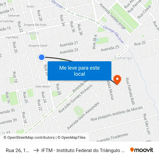 Rua 26, 1454 to IFTM - Instituto Federal do Triângulo Mineiro map