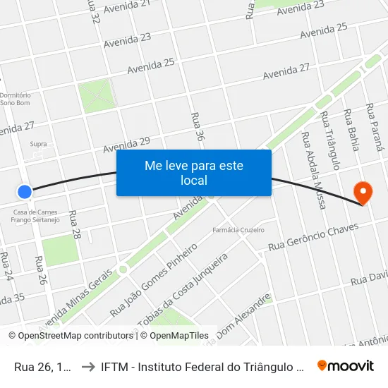 Rua 26, 1840 to IFTM - Instituto Federal do Triângulo Mineiro map