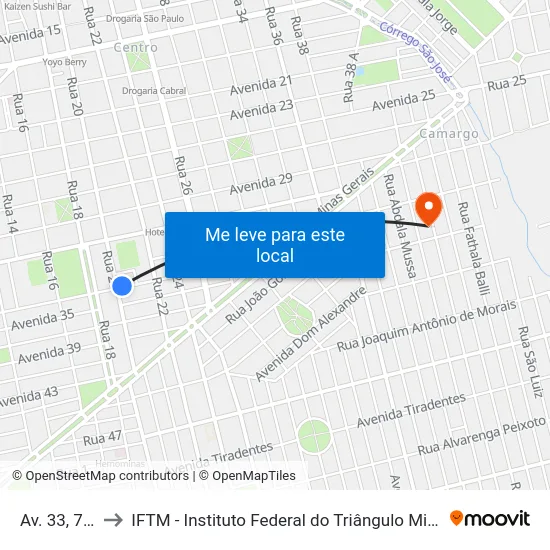 Av. 33, 710 to IFTM - Instituto Federal do Triângulo Mineiro map