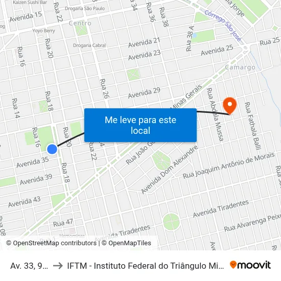 Av. 33, 900 to IFTM - Instituto Federal do Triângulo Mineiro map