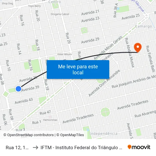 Rua 12, 1430 to IFTM - Instituto Federal do Triângulo Mineiro map