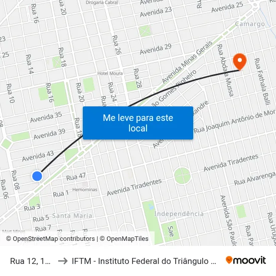 Rua 12, 1796 to IFTM - Instituto Federal do Triângulo Mineiro map
