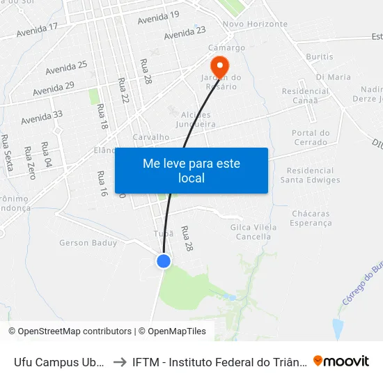 Ufu Campus Uberlândia to IFTM - Instituto Federal do Triângulo Mineiro map
