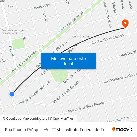 Rua Fausto Próspero, 2583 to IFTM - Instituto Federal do Triângulo Mineiro map