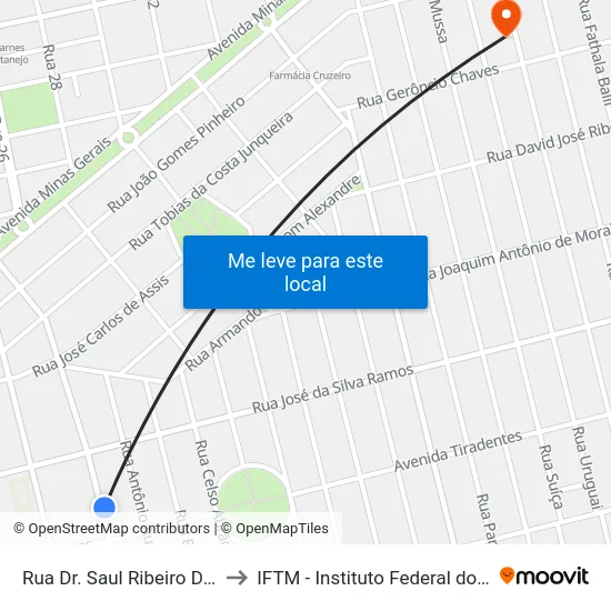 Rua Dr. Saul Ribeiro De Carvalho, 557 to IFTM - Instituto Federal do Triângulo Mineiro map