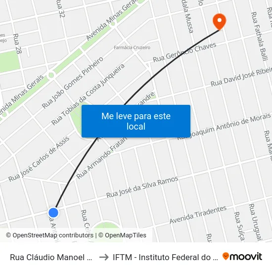 Rua Cláudio Manoel Da Costa, 1469 to IFTM - Instituto Federal do Triângulo Mineiro map