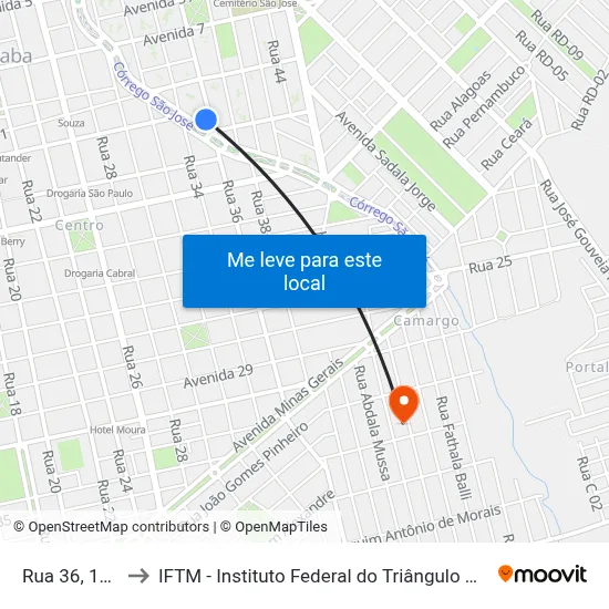 Rua 36, 1104 to IFTM - Instituto Federal do Triângulo Mineiro map