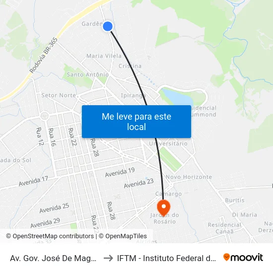 Av. Gov. José De Magalhães Pinto, 455 to IFTM - Instituto Federal do Triângulo Mineiro map