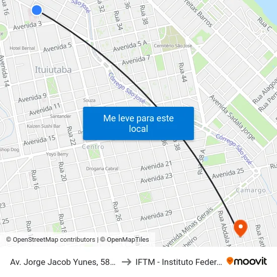 Av. Jorge Jacob Yunes, 586 | Pronto Socorro Municipal to IFTM - Instituto Federal do Triângulo Mineiro map