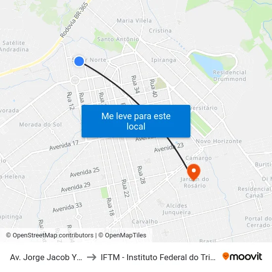 Av. Jorge Jacob Yunes, 908 to IFTM - Instituto Federal do Triângulo Mineiro map