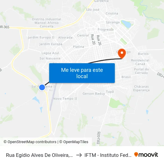Rua Egídio Alves De Oliveira, 451 | Ponto Final Do Nadime Derze to IFTM - Instituto Federal do Triângulo Mineiro map