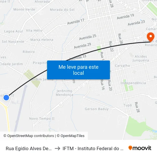 Rua Egídio Alves De Oliveira, 175 to IFTM - Instituto Federal do Triângulo Mineiro map
