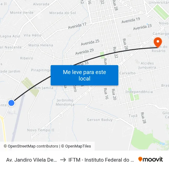 Av. Jandiro Vilela De Freitas, 4505 to IFTM - Instituto Federal do Triângulo Mineiro map