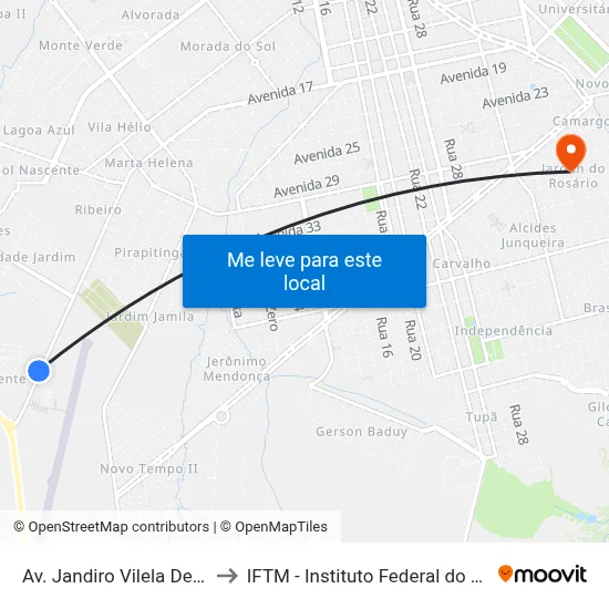 Av. Jandiro Vilela De Freitas, 4500 to IFTM - Instituto Federal do Triângulo Mineiro map