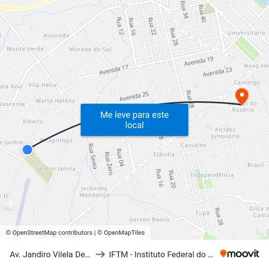 Av. Jandiro Vilela De Freitas, 4105 to IFTM - Instituto Federal do Triângulo Mineiro map