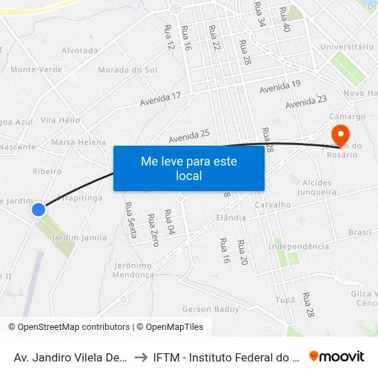Av. Jandiro Vilela De Freitas, 4100 to IFTM - Instituto Federal do Triângulo Mineiro map