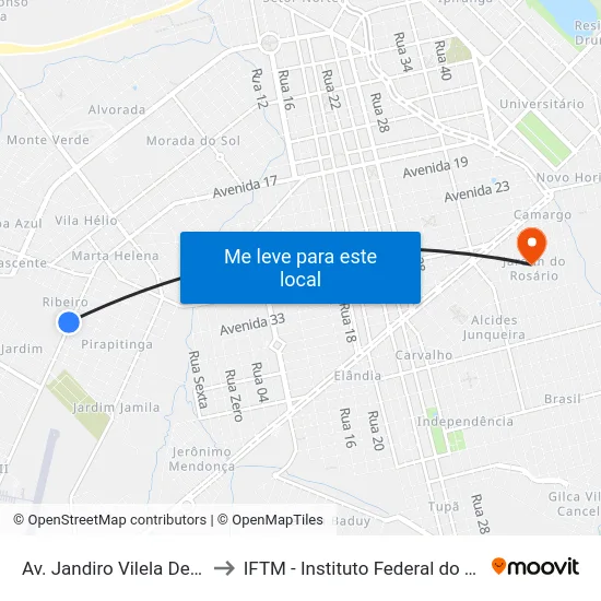 Av. Jandiro Vilela De Freitas, 3904 to IFTM - Instituto Federal do Triângulo Mineiro map