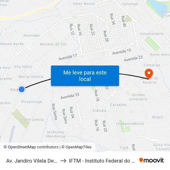 Av. Jandiro Vilela De Freitas, 3703 to IFTM - Instituto Federal do Triângulo Mineiro map