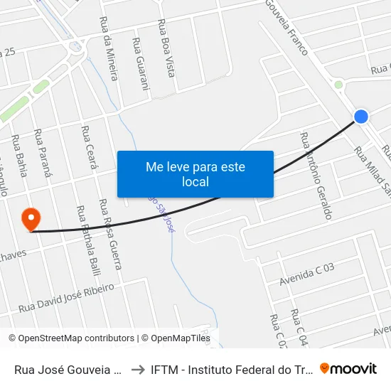 Rua José Gouveia Franco, 905 to IFTM - Instituto Federal do Triângulo Mineiro map