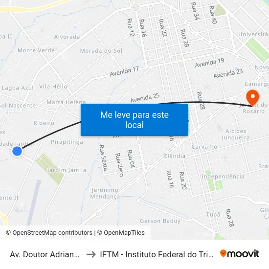 Av. Doutor Adriano Fonseca to IFTM - Instituto Federal do Triângulo Mineiro map