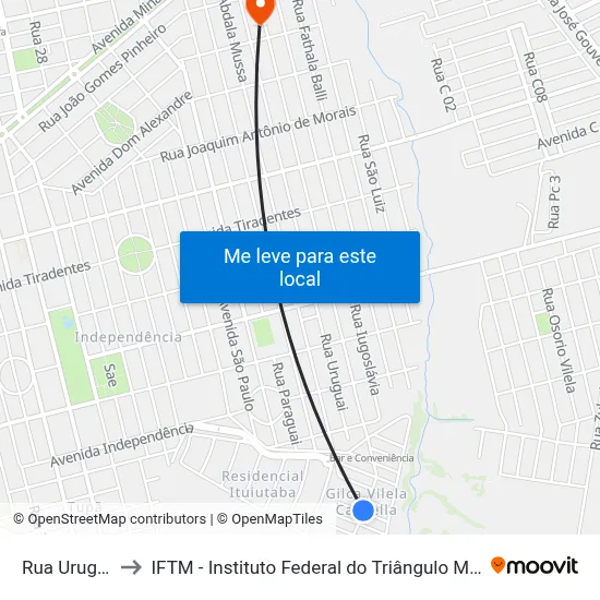 Rua Uruguai to IFTM - Instituto Federal do Triângulo Mineiro map