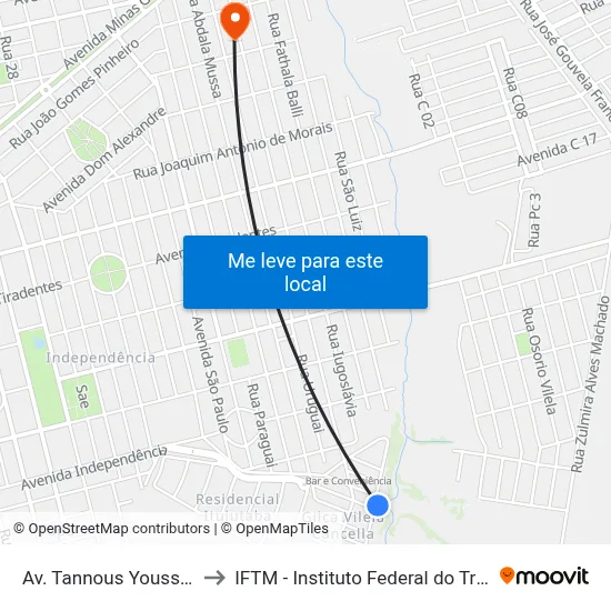 Av. Tannous Youssef Tannous to IFTM - Instituto Federal do Triângulo Mineiro map