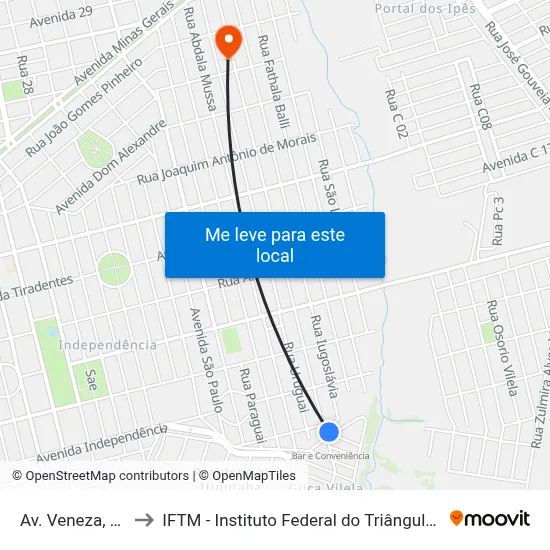 Av. Veneza, 2051 to IFTM - Instituto Federal do Triângulo Mineiro map