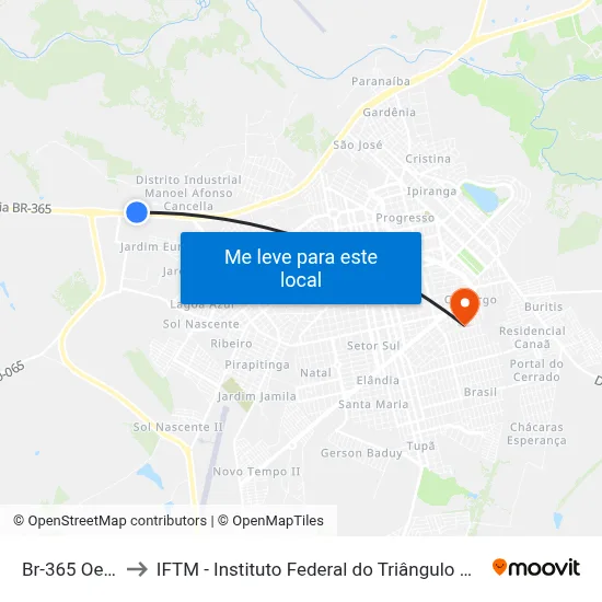 Br-365 Oeste to IFTM - Instituto Federal do Triângulo Mineiro map
