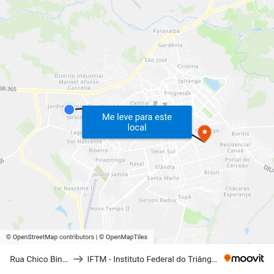 Rua Chico Binha, 94 to IFTM - Instituto Federal do Triângulo Mineiro map