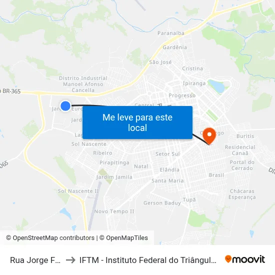 Rua Jorge Feres to IFTM - Instituto Federal do Triângulo Mineiro map