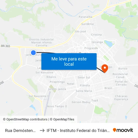 Rua Demóstenes Pires to IFTM - Instituto Federal do Triângulo Mineiro map